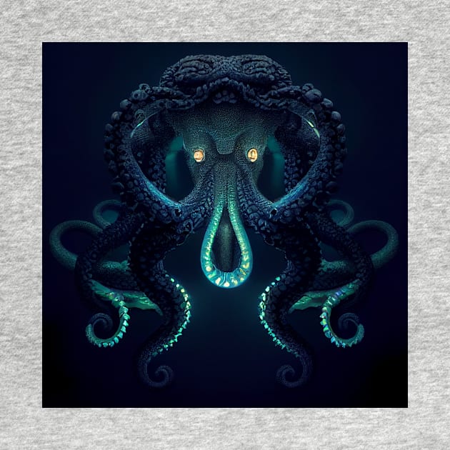 Sea Monster Turquoise, dark navy background by fistikci